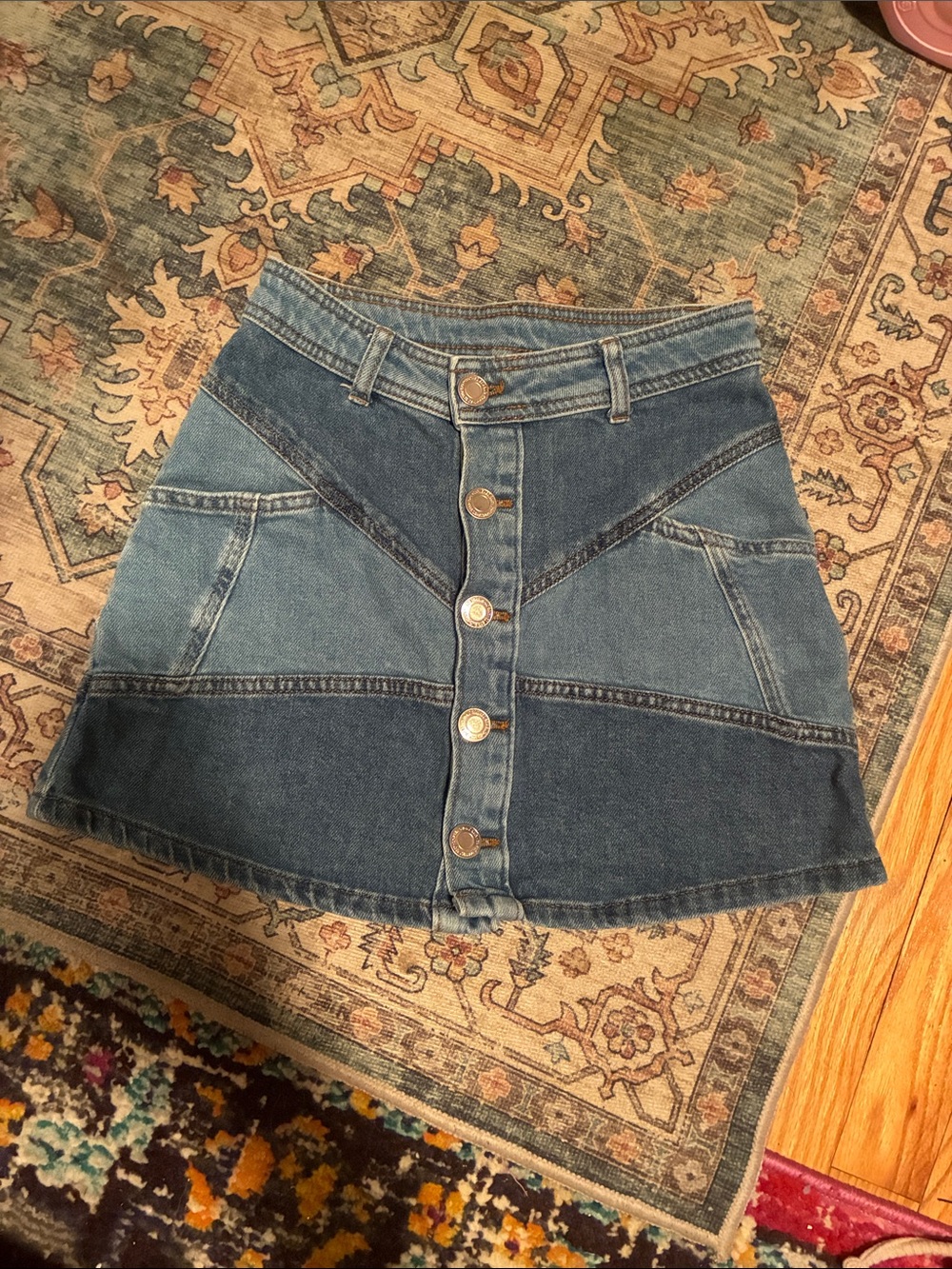 Button Down Denim Mini Skirt - Blue